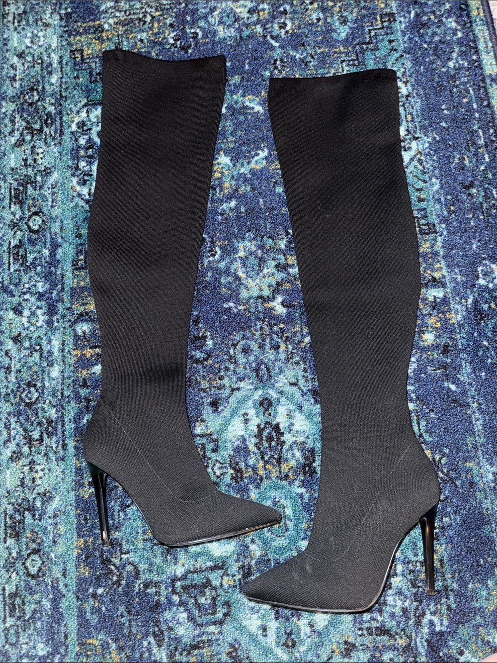 Kendall & Kylie Black Over-the-Knee Stretch Pointed-Toe Stiletto Boots